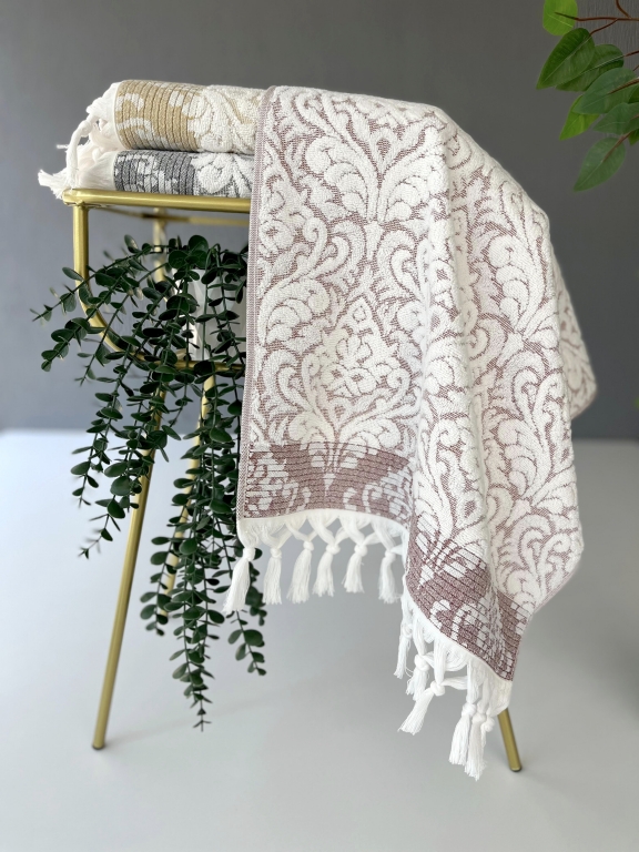 50x90 SARRA 3'LÜ SARE BAĞLAMALI DAMASK HAVLU