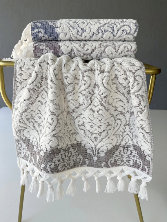 50x90 SARRA 3'LÜ SARE BAĞLAMALI DAMASK HAVLU