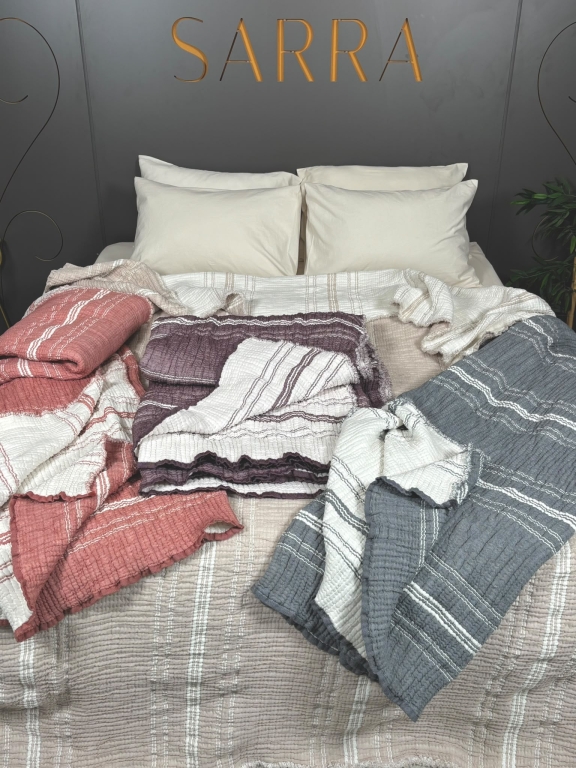 SARRA HOME ÇİFT KİŞİLİK MÜSLİN YATAK ÖRTÜSÜ - ÇİZGİLİ