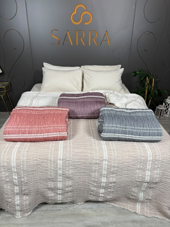 SARRA HOME ÇİFT KİŞİLİK MÜSLİN YATAK ÖRTÜSÜ - ÇİZGİLİ