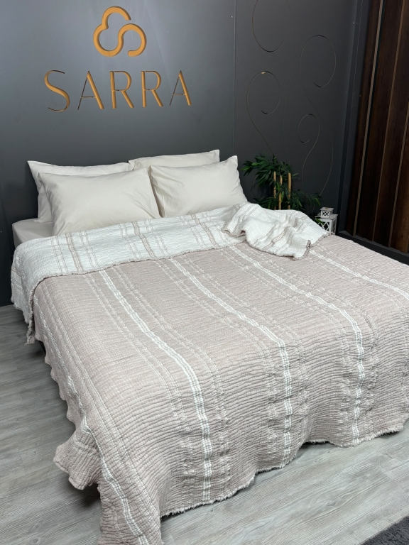 SARRA HOME ÇİFT KİŞİLİK MÜSLİN YATAK ÖRTÜSÜ - ÇİZGİLİ