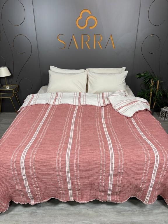 SARRA HOME ÇİFT KİŞİLİK MÜSLİN YATAK ÖRTÜSÜ - ÇİZGİLİ