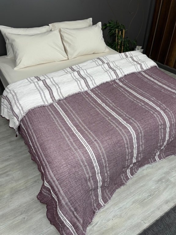 SARRA HOME ÇİFT KİŞİLİK MÜSLİN YATAK ÖRTÜSÜ - ÇİZGİLİ