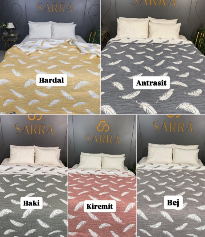 SARRA HOME ÇİFT KİŞİLİK MÜSLİN YATAK ÖRTÜSÜ - TÜY
