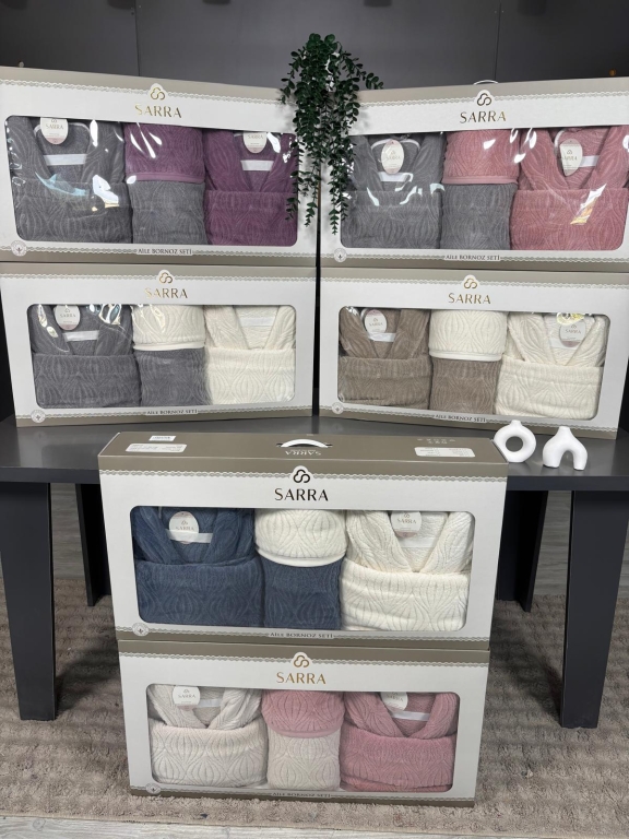 SARRA DELUXE MİDYE AİLE BORNOZ SETİ