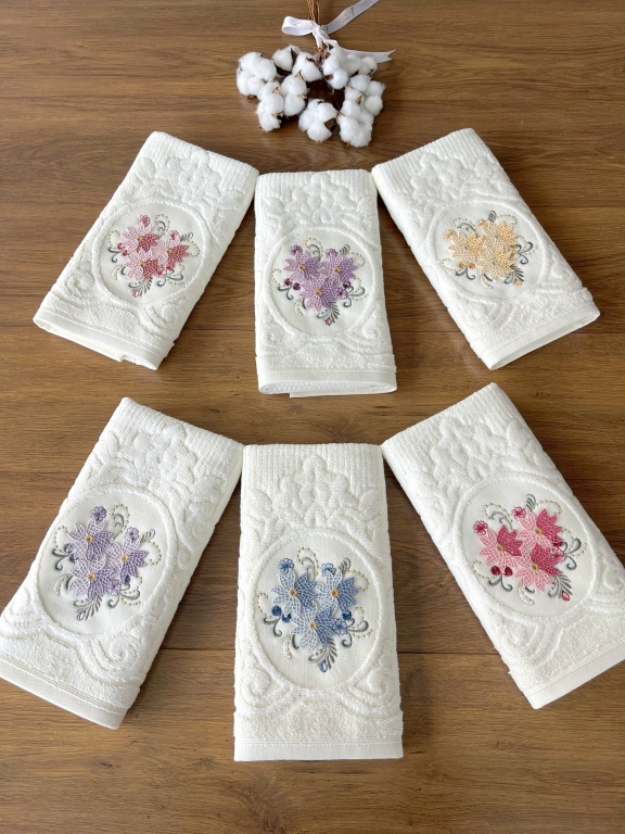 50x90 SARRA 3D BUKLE KREM 6'LI HAVLU - YILDIZ