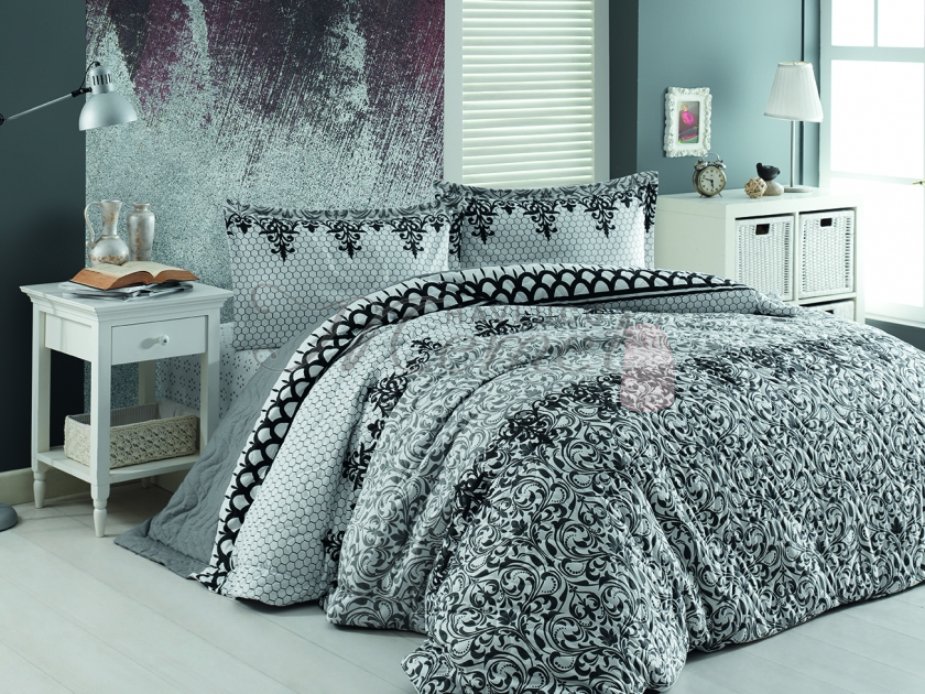 SARRA HOME ÇİFT KİŞİLİK KAPİTONELİ YATAK ÖRTÜSÜ HALE SİYAH