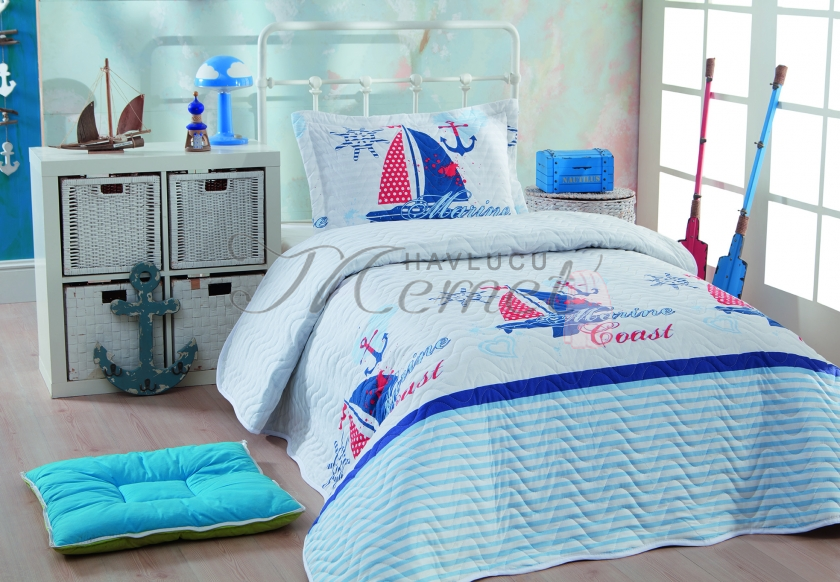 SARRA HOME TEK KİŞİLİK KAPİTONELİ YATAK ÖRTÜSÜ YELKEN