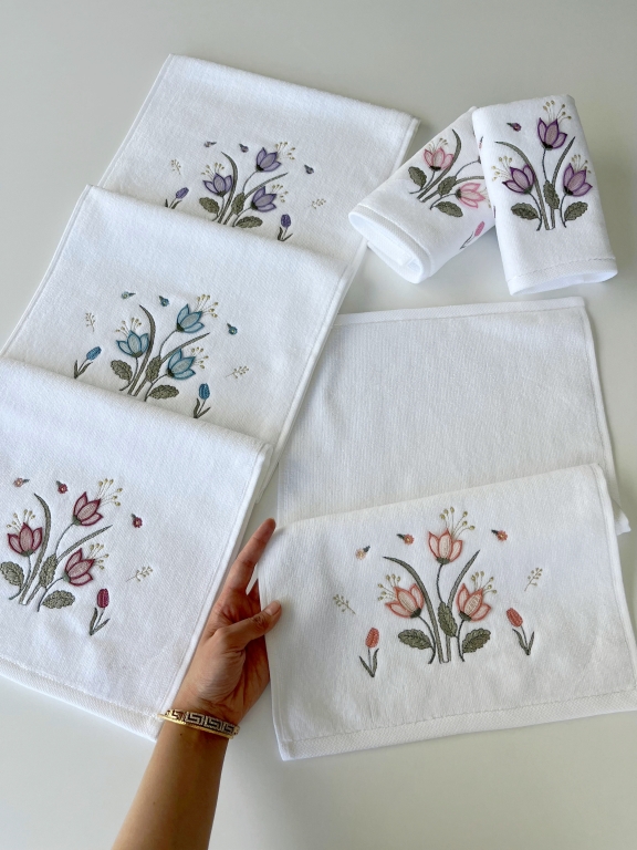 30x50 SARRA 6'LI 3D KADİFE HAVLU - LALE