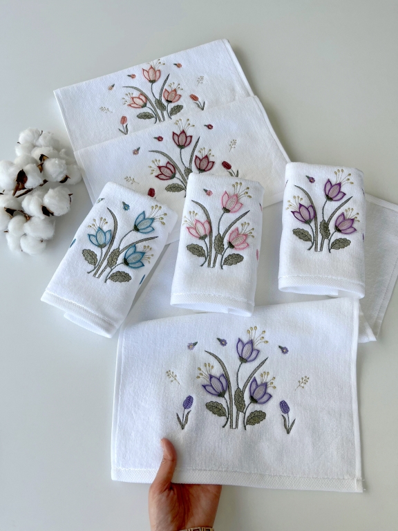 30x50 SARRA 6'LI 3D KADİFE HAVLU - LALE