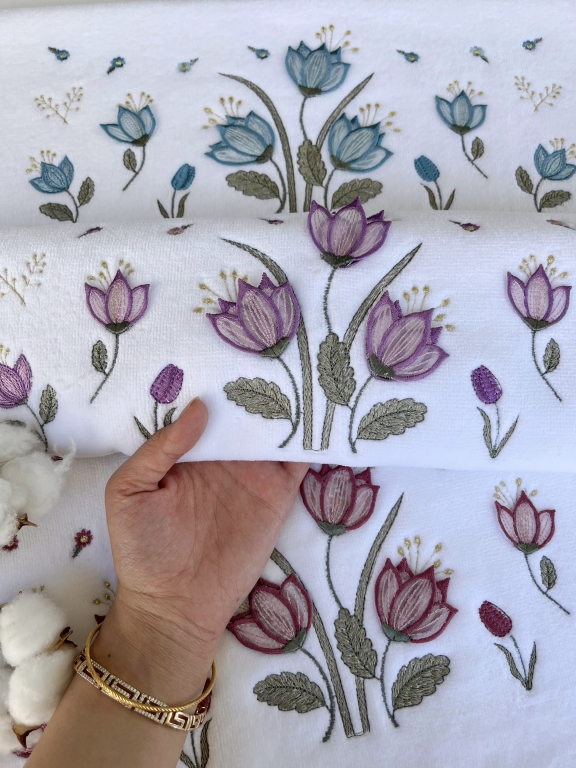 50X90 SARRA 6'LI 3D KADİFE HAVLU - LALE