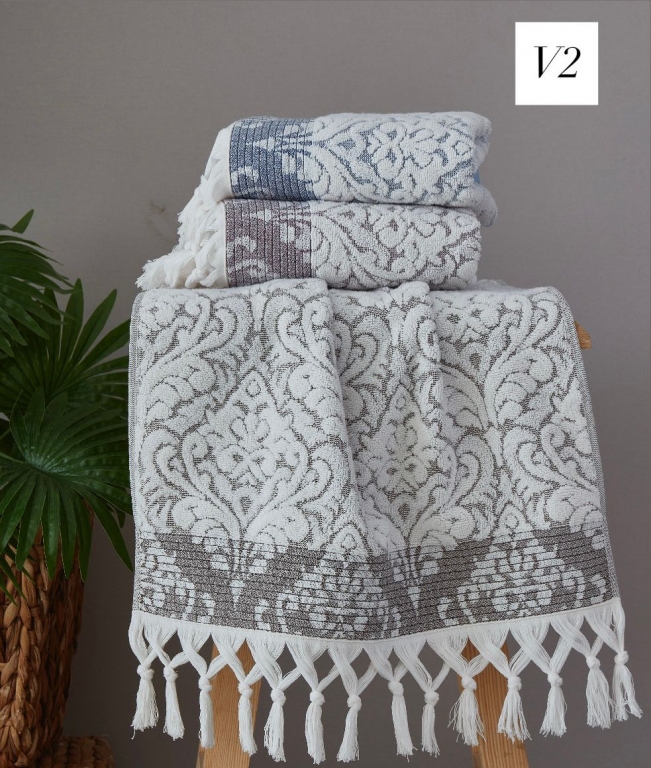 50x90 SARRA 3'LÜ SARE BAĞLAMALI DAMASK HAVLU