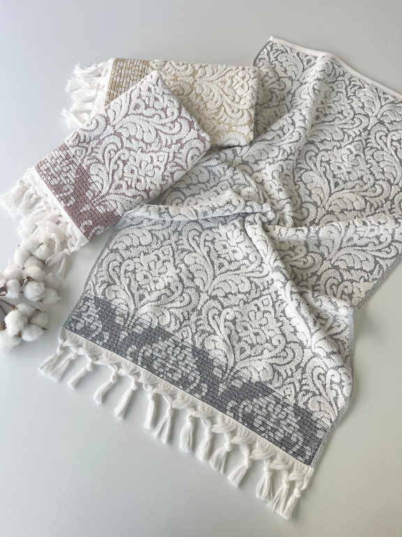 50x90 SARRA 3'LÜ SARE BAĞLAMALI DAMASK HAVLU