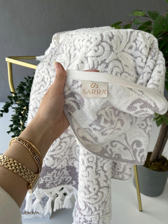 50x90 SARRA 3'LÜ SARE BAĞLAMALI DAMASK HAVLU