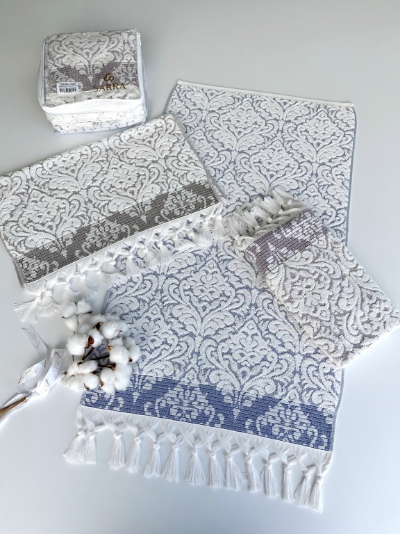 50x90 SARRA 3'LÜ SARE BAĞLAMALI DAMASK HAVLU
