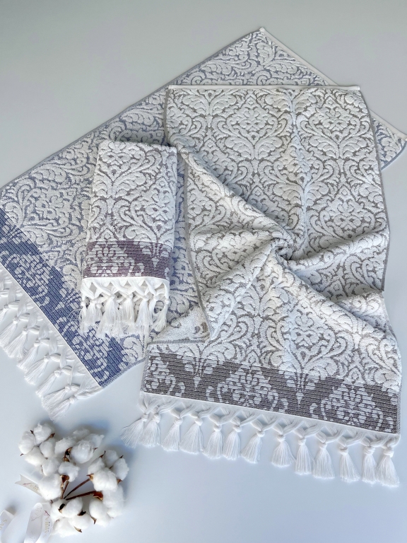 50x90 SARRA 3'LÜ SARE BAĞLAMALI DAMASK HAVLU
