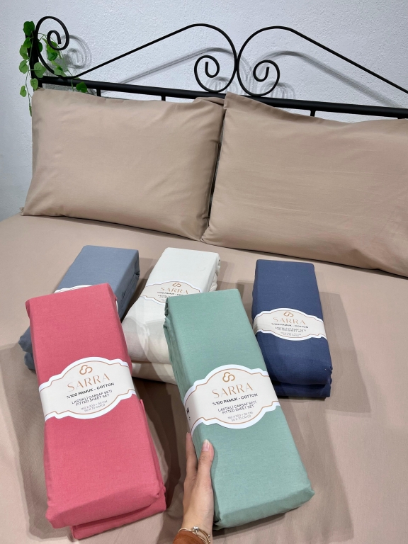 SARRA HOME ÇİFT KİŞİLİK %100 PAMUK LASTİKLİ ÇARŞAF SETİ
