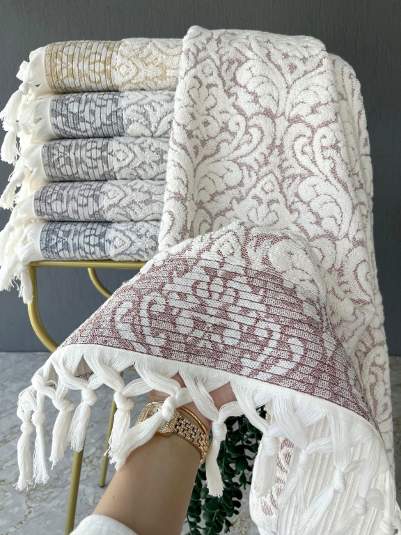 90X150 SARRA SARE BAĞLAMALI DAMASK BANYO HAVLUSU