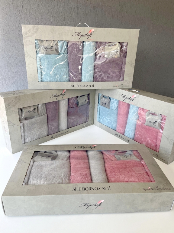 MYSOFT YAPRAK 10 PARÇA AİLE BORNOZ SETİ