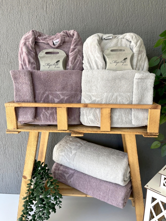 MYSOFT YAPRAK 10 PARÇA AİLE BORNOZ SETİ