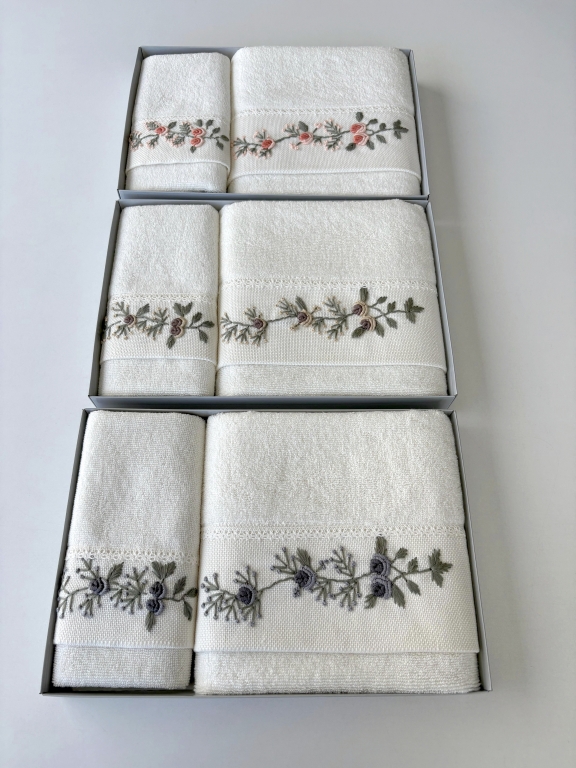 SARRA KAPAMA 2'Lİ ROKOKO NAKIŞLI HAVLU - GÜL