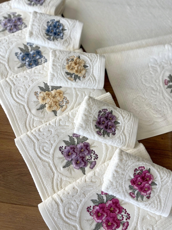 50x90 SARRA 3D BUKLE KREM 6'LI HAVLU - MENEKŞE