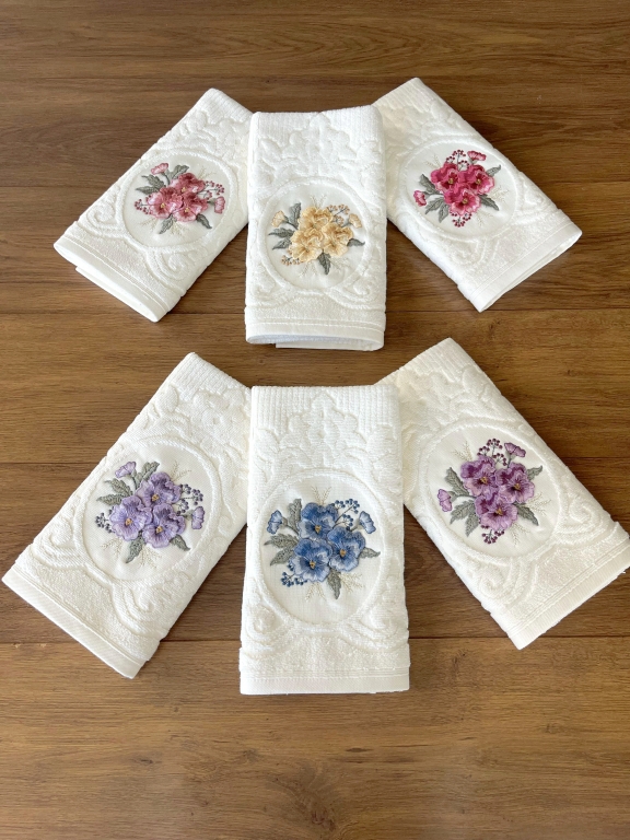 50x90 SARRA 3D BUKLE KREM 6'LI HAVLU - MENEKŞE