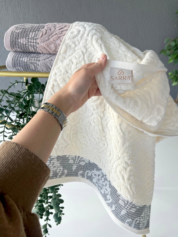 50x90 SARRA 3'LÜ SARE DİKİŞLİ DAMASK HAVLU