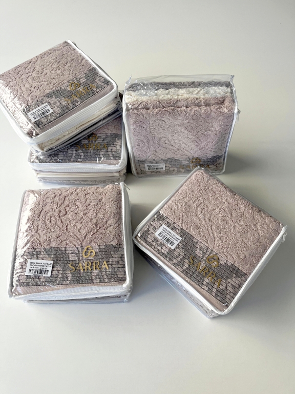 50x90 SARRA 3'LÜ SARE DİKİŞLİ DAMASK HAVLU