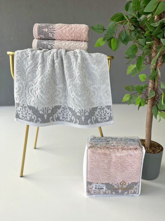 50x90 SARRA 3'LÜ SARE DİKİŞLİ DAMASK HAVLU