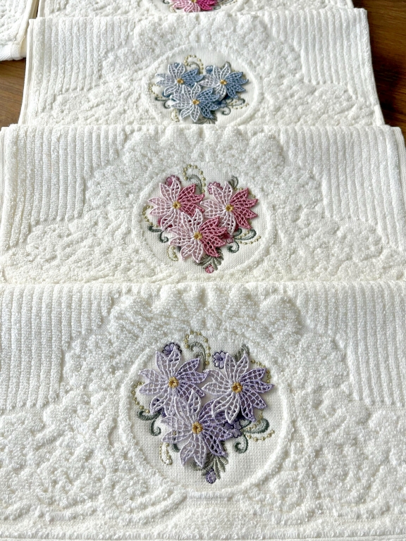 30x50 SARRA 3D BUKLE KREM 6'LI HAVLU - YILDIZ